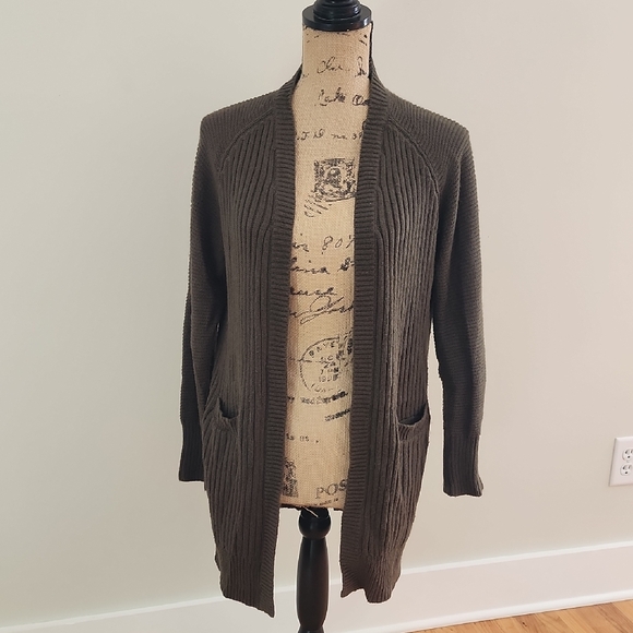 RD Style Army Green Cardigan Sweater Ribbed Knit - Picture 1 of 3